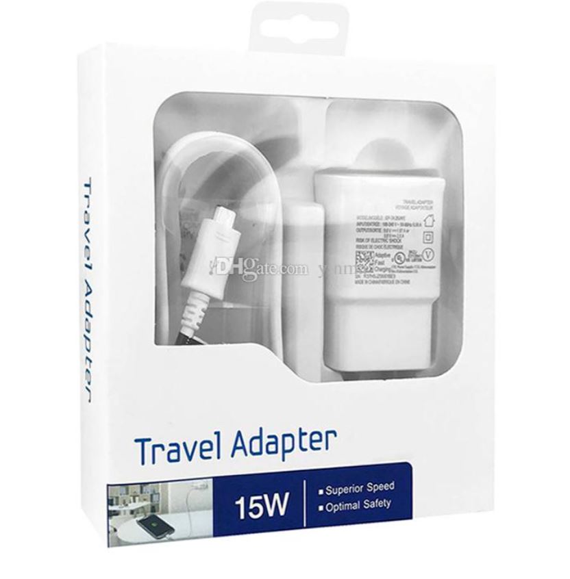 2 in 1 - 15W Fast Adapter with 3ft / 6ft  Micro USB Cable (White Packaging)