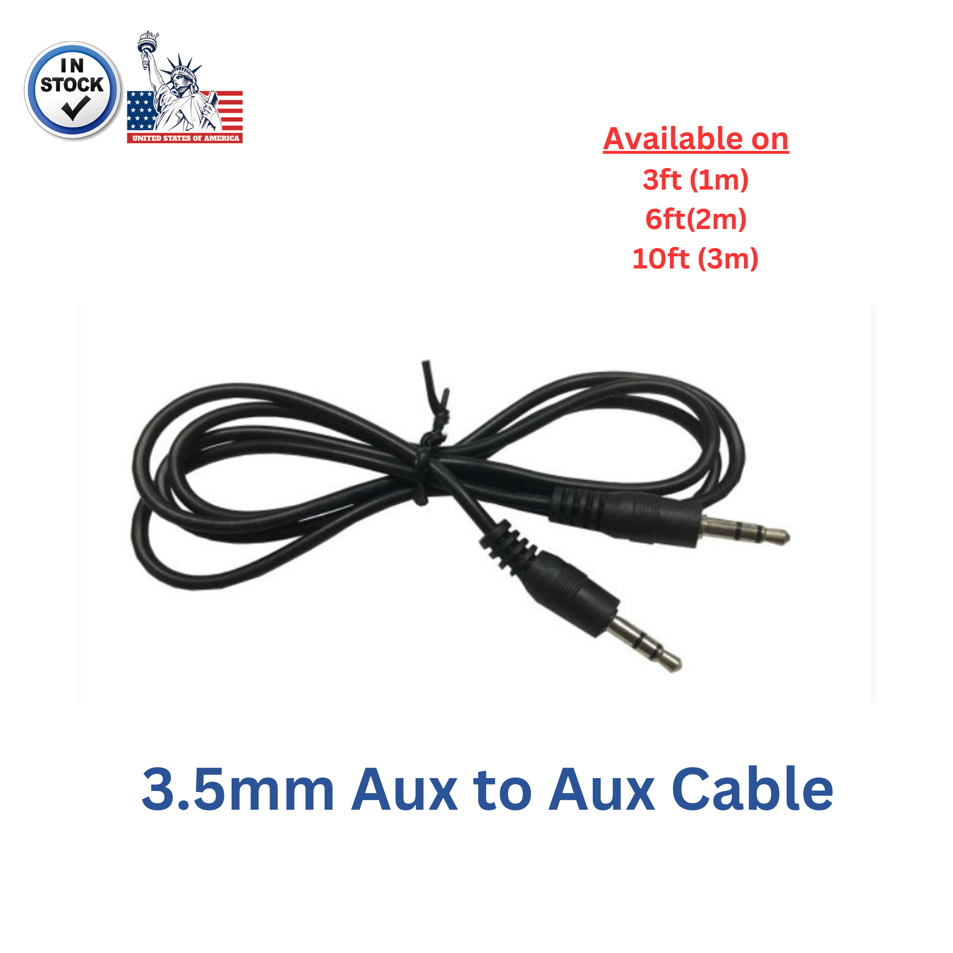 3.5mm Aux Audio Cable (3ft/ 6ft/ 10ft)