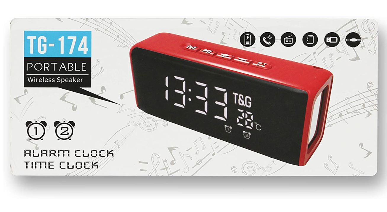 Portable Wireless Speaker With Alarm Clock Display Feature (TG174)