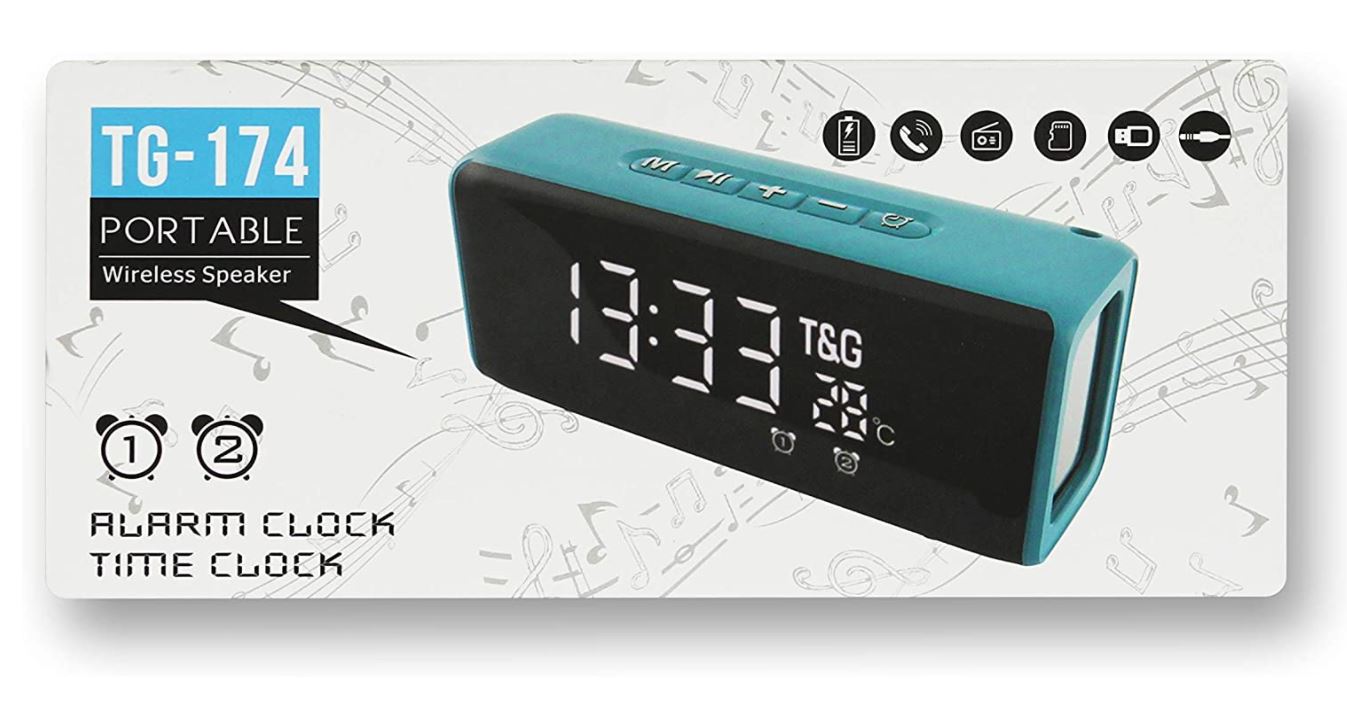 Portable Wireless Speaker With Alarm Clock Display Feature (TG174)