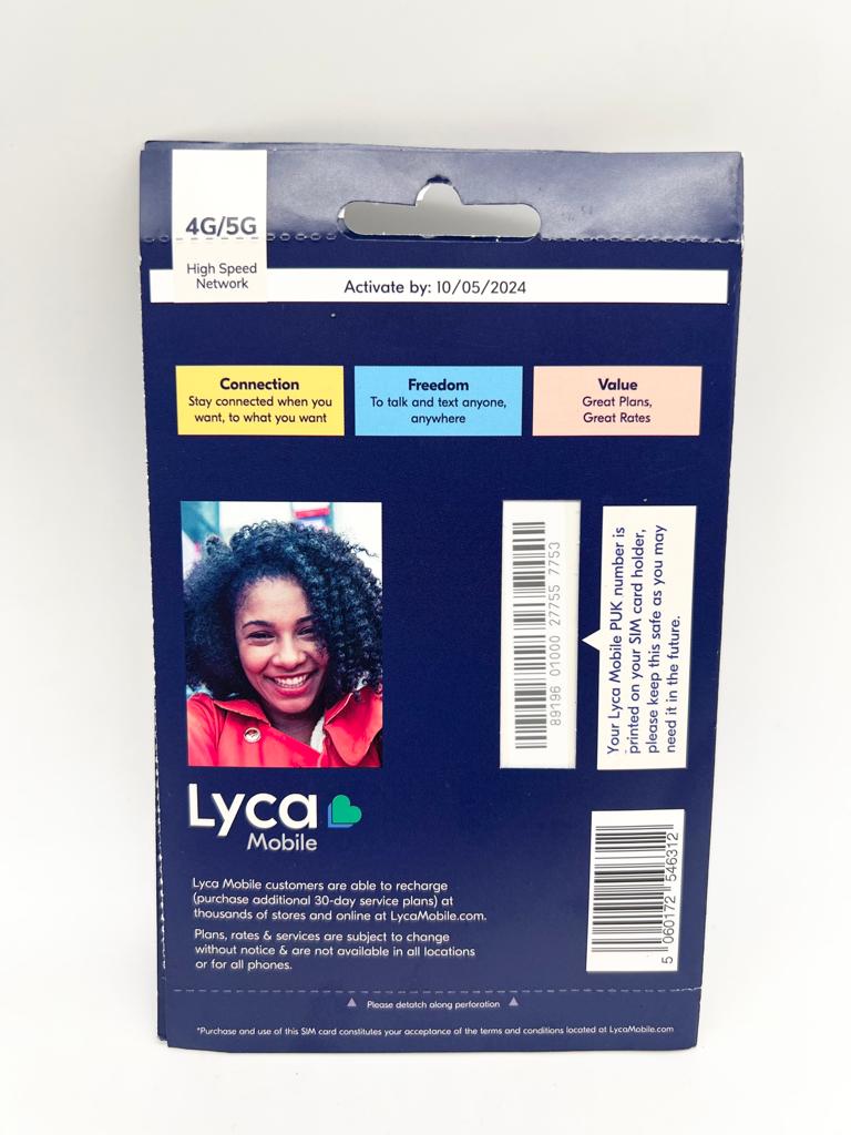 Sim Kit + Plan - Lyca Mobile $40 plan(Prepaid)