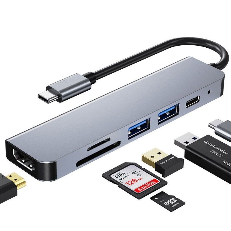 Type- C Adapter 6 in 1, USB- C To HDMI+ PD Adapter (BYL-2010)